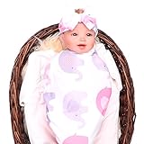 Baby Sleep Swaddle Blanket Large and Bow Headband Set 47 inch X 47 inch