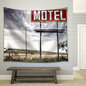 Old Motel Sign on Route 66, USA - Fabric Wall Tapestry Home Decor - 51x60 inches