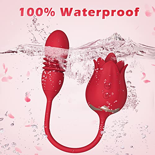 Rose Toy for Women - Clitoral Licking Vibrator with Thrusting Dildo,G Spot Stimulator Anal Massager with 10 Vibrations &Thrusts and 7 Tongue Licking Patterns,Adult Sex Toys for Couples Sexual Pleasure