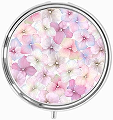 Udoosun Inflorescence Hydrangea Custom Personlized Round Tablet Medicine Pocket Purse Travel Pill Vitamin Decorative Box Case Holder