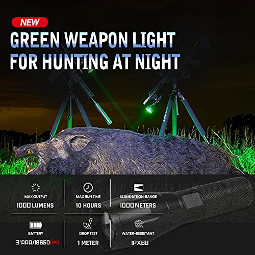 ANEKIM Green Hunting Light 1000 Yard Zoomble Flashlights Tactical Hog