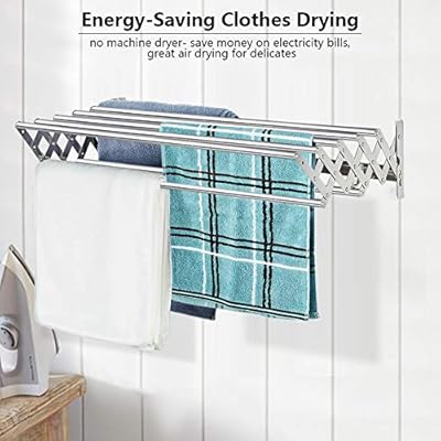 X Cosrack Folding Clothes Drying Rack Wall Mount Large Retractable 304 Stainless Steel Laundry Drying Rack Bathroom Towel Rack With Hooks Rustproof Space Saving Clothes Hanger For Indoor Outdoor Amazon Sg Home