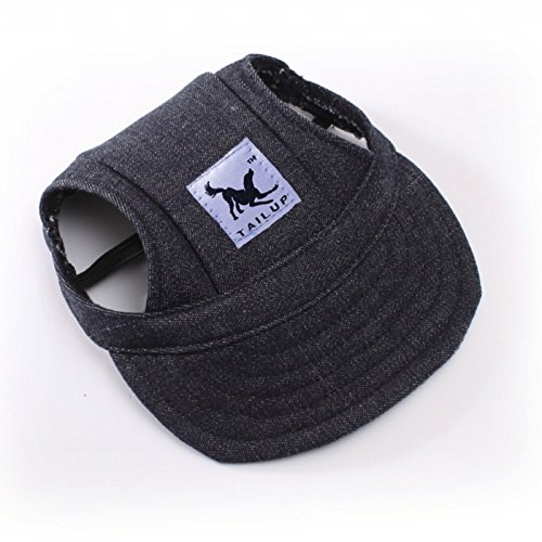 Happy Hours - Dog Pet Cat Canvas Oxford Fabric Hat Sports Baseball Cap Ear Holes Sunhat With Adjustable Neck Elastic Leather Rope Strap 6 Colors 2 Sizes Available (Black, Size S)