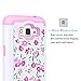 Core Prime Case, Elegant Choise Slim Dual Layer Armor Studded Rhinestone Bling Phone Case Cover with Flower Pattern for Samsung Galaxy Core Prime / Prevail LTE G360 (White+Pink)