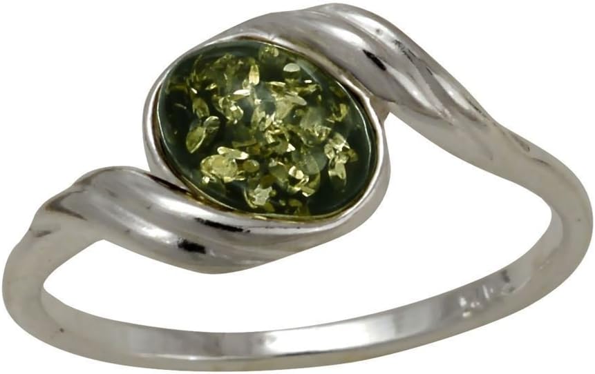 Sterling Silver and Baltic Green Amber Ring Estelle