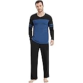 NACHILA Men's Pajamas-Viscose Made from Bamboo, Long Sleeve Pajama Shirt Soft Pants Sleepwear Comfy Pjs Set with Pockets
