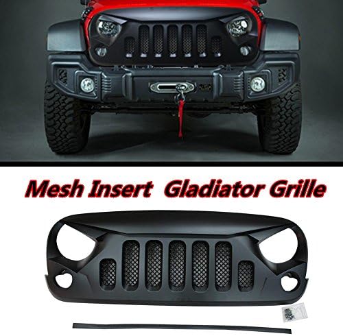 Front Gladiator Grille Lantsun Matte Black Grid Grill with Mesh Insert For Jeep Wrangler Rubicon Sahara Sport JK JKU 2007-2017(189-5)