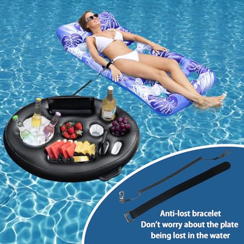 Pool Float Tray 9 Holes, 2-in-1 Inflatable Drink Holder | With Pull Rope, Large Cup Holder, Bar Floating Adults Summer Party Pool Gadgets