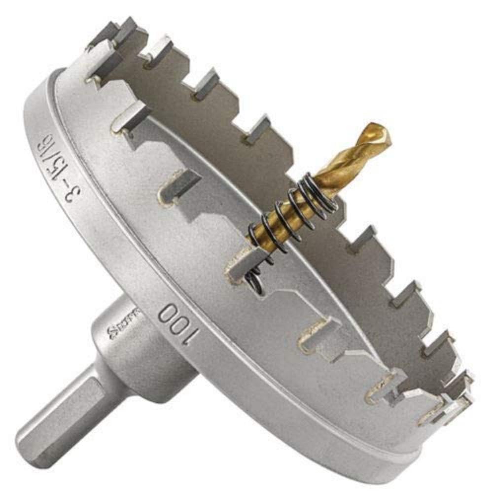 Starrett Tungsten Carbide Tipped Hole Saw - SM100 Sheet Metal Cutter With Arbor & Pilot Drill Bit - For Drilling Stainless Steel Aluminum Alloy - 100 mm