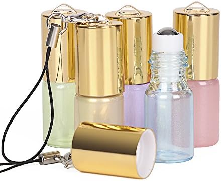 Glass Roller Bottles, 3ml Essential Oil Roller Bottles with Stainless Steel Roller Balls Pearl Colored Roll on Bottles, 5 Pack