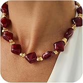 DZSYJKTM Charm Chunky Irregular Turquoise Gold Beads Choker Necklace for Women Statement Red Resin Acrylic Necklaces Boho Prom Party Aesthetic Jewelry Gifts