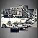 First Wall Art - 4 Panel Wall Art Black and White Vintage Classic American Cars On Shabby Old Havana Street Painting Pictures Print On Canvas Car The Picture for Home Modern Decoration Piece