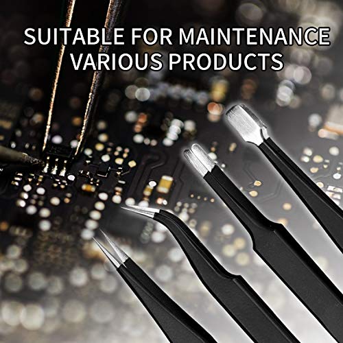 Gocheer Precision Tweezers Set, ElleSye 10 PCS ESD Tweezer Set, Anti-Static Stainless Steel Tweezers Set with crowbar repair tool kit for electronics, jewelry making, industrial and precision work, - Thumbnail 6