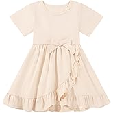 Bkixhv Toddler Girls Dress Cute Short Sleeve with Cotton Summer Dresses Casual Infant Beach Casual Sundress 3-8 Years