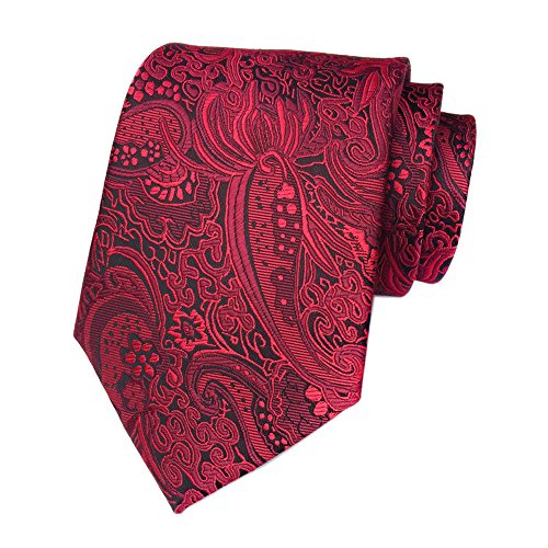 Secdtie Men's Red Black Jacquard Woven Silk Tie Prom Dance Formal Necktie YUE016