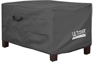 ULTCOVER Waterproof Patio Ottoman Cover Rectangular Outdoor Side Table Furniture Covers Size 32L x 25W x 18H inch, Black