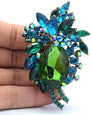 Flower Wedding Bouquet Brooch Women Crystals Jewelry Leaf Broaches Pins Birthday Gifts 4997 (Green)