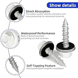 #10 x 1 Inch Metal Roofing Screws, White Hex Head