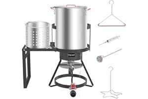 Fire Riot 30Qt Turkey Fryer with Basket, Outdoor Propane Deep Fryers Burner Stand, 50,000BTU Cast Iron Burner, Steamer and Seafood Boiler Set, Black