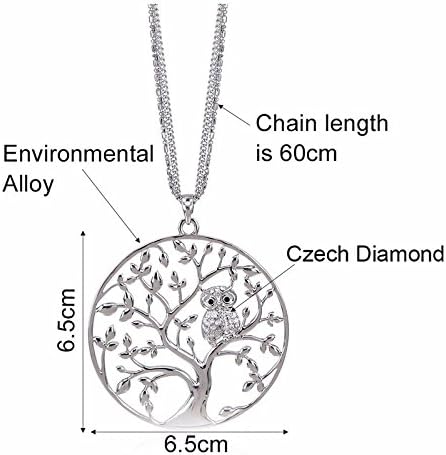 Necklace for Women Tree of Life with Cute Owl with CZ Crystal Pendant Necklace for Girls Silver Long Chain Necklace (Silver Plated) - Image 4