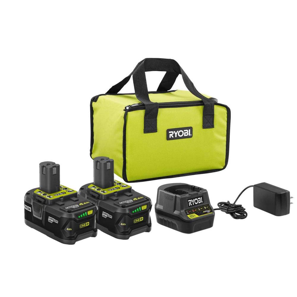Kit básico de batería ONE+ de iones de litio de alta capacidad y 4,0 Ah de 18 voltios (paquete de 2) con cargador y bolsa P197