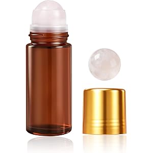 NIZENTA Rose Quartz Refillable Roller Ball Applicator for Essential Oils 50ml, Amber Glass Roll on Bottle, Leak-Proof Oil Rol