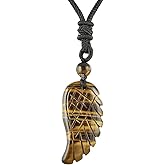 TUMBEELLUWA Carved Stone Dainty Angel Wing Necklace Chakra Quartz Pendant with Cord Amulet Healing Crystal Jewelry for Unisex