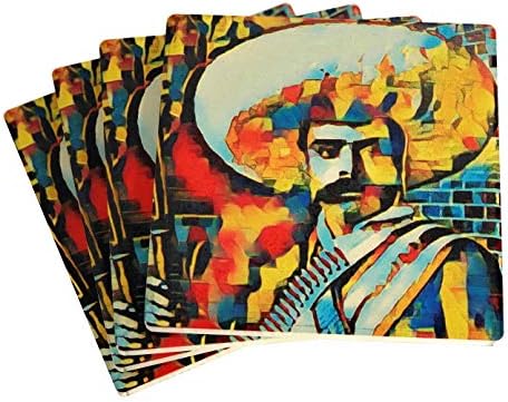 Cultural Dream Drink Coasters Set of 4 – Zapata, Moisture Absorbing Ceramic Coasters with Cork Base, Tabletop Protection for Any Table type, Living Room Decorations, Cool Gift Ideas