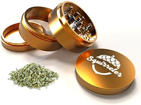 Aeronautical Grade Herb Grinder By Squirreler | Best Spice Grinder Makes Grinding Fast n Smooth | Lifetime Replacement | Gold Aluminum | Your Friends Will Immediately Want Your Heavenly Fluff