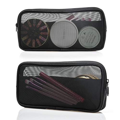 Patu Mesh Travel Toiletry Bag, Transparent Standing Pouch, Portable Shaving Washing Kits Organizer, Personal Care Trip Case, Pack of 3 Sizes (S/M/L), Black