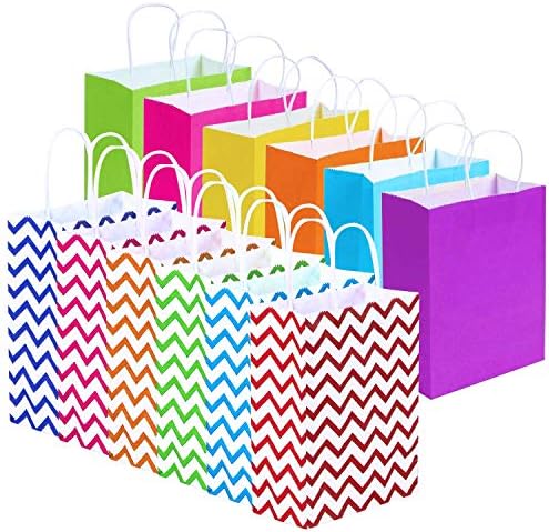 JUSUNG 12Pcs Mixed Color Paper Party Bags with Handles Kraft Party Bag Candy Gift Bag for Birthday Tea Party Wedding Party