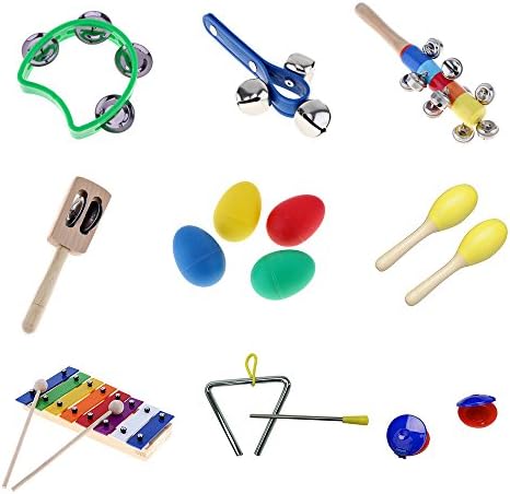 JYFY Musical Instruments 10 Pcs Percussion Toy Rhythm Band Xylophone Set for Kids Preschool Educational with Carrying Bag