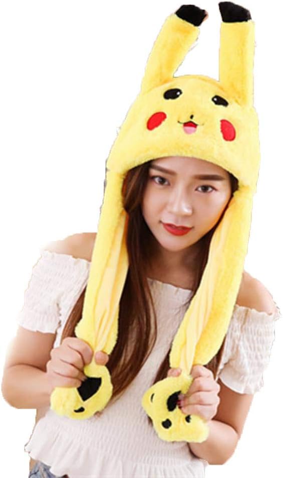 5 Pcs Creative Plush Rabbit Stitch Pikachu Ear Hats Pinching Moving Ears Winter Animals Caps Party Performance Costume