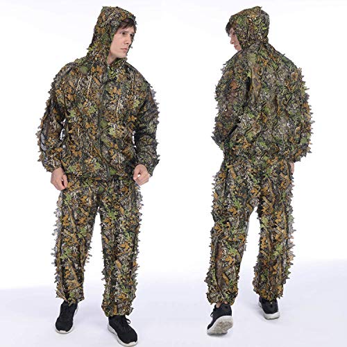 SMZCTYI Ghillie Suit Set, 3D Leafy Woodland Camouflage Clothing, Lightweight & Durable Outdoor Camo Outfit for Youth and Adult (Average) - Thumbnail 5