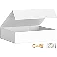 PSHVYM Gift Boxes with Lids, 11.5x7.8x3 In White Gift Box for Presents Magnetic Closure for T-Shirts, Gloves, Scarves, Books, Baby Clothes, Robes Clothing Gift Wrap, Contains Card, Ribbon