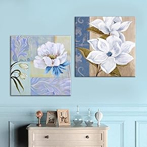 2 Panel Square Canvas Wall Art - Oil Painting Style Flower Patterns - Giclee Print Gallery Wrap Modern Home Art Ready to Hang - 12"x12" x 2 Panels