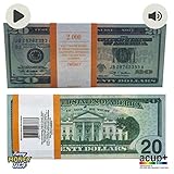 Funny money USA Prop Money Play Money Pretend Dollar Bills $2,000 Full Print Money Copy of $20 Dollar Bills Stack, in Authentic Bank Straps