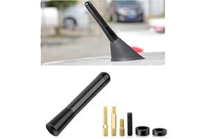 KVAEY Car Short Antenna, 1.37" Stubby Aluminum Aerial Antenna with 4 Screws & 2 Rubber Gaskets, Shorty Carbon Fiber Auto Roof Mount Antenna Replacement for AM/FM Radio Reception (Black, 3.14 Inch)