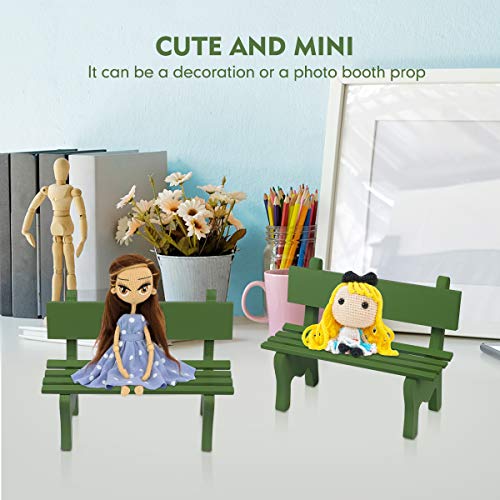 VOSAREA Miniatur Bank Holz Puppenhaus Zubehör Miniatur Wichtel Holzbank Miniatur Gartenbank Deko Puppenbank Mini Holz Bank für Wichtel Puppenhaus Garten, Grün – Bild 5