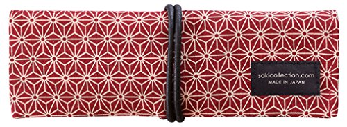 Saki P-661 Roll Pen Case with Traditional Japanese Fabric - Dark Red
