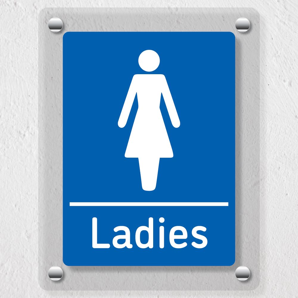 V Safety Ladies Toilets Blue - 150 x 200 mm - Acrylic Perspex Cast Clear Safety Sign