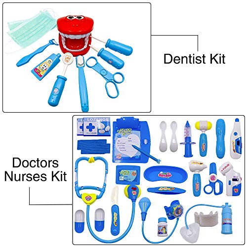Scientoy Doctor Kit for Kids, 113 PCS Medical Kit Toys, Dentist Pretend Play Set for 3.4.5 Kids& Toddlers& Boys& Girls, Educational Toys with Electronic Stethoscope& Portable Case