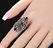 Yfnfxl Women Crystal Rhinestone Vintage Rings Black Marcasite Cocktail Statement Silver Ring