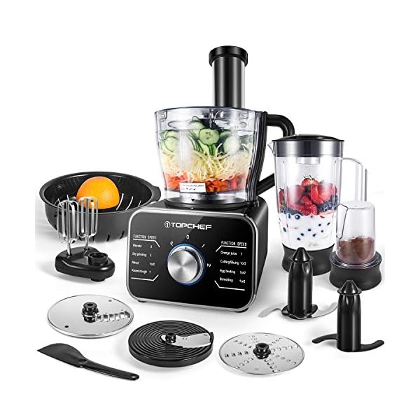 Topchef-Food-Processor-1100W-Multifunctional-Food-Processor-BlenderChopper-Mixer-Grinder-Citrus-Juicer-Knead-Dough-Blades-Shredder-Slicing-Attachments-and-32L-Bowl-15L-Blender-Jug Topchef Food Processor 1100W 11 in 1 Multifunctional Food Processor with 3.2L Bowl and 1.5L Blender Jar, 3 Speeds for…