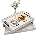 Wood Serving Tray Ottoman Decorative Trays with Metal Handles for Breakfast, Coffee Tables, Set of 2