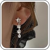 Erimberate Bohemian Crystal Star Dangle Earrings Silver Cz Star Drop Earrings Rhinestone Star Tassel Chain Earrings Minimalist Star Stud Earrings Jewelry for Women Gifts