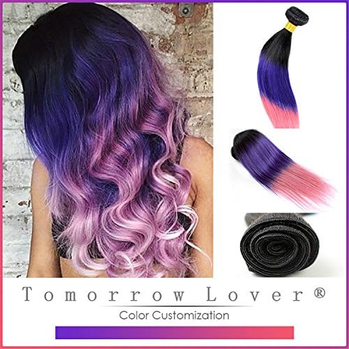 Tomorrowlover Ombre brazilian hair Three Tone 1b/Blue/pink Brazilian Straight hair extension ,ombre human Hair weave 7A queen Hair Products Brazilian Virgin Hair One bundle 50 Gram