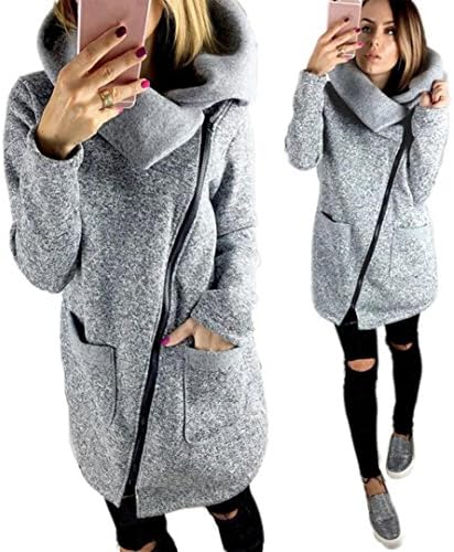 Besooly Women Plus Size Hooded Jacket Coat Long Zipper Sweatshirt Irregular Zipper Casual Winter Hoodies Outwear Tops