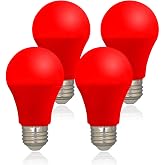 LED Red Color Light Bulb - A19 E26 Base, 9W (60W Equivalent), 4 Pack | Red Bulbs, Color Light Bulbs, LED Bulb Suitable for Outdoor, Indoor, Bedroom, Party Decoration, Porch, Christmas