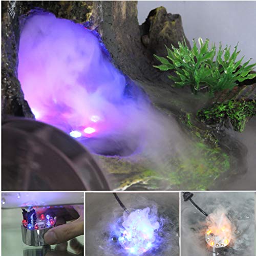 AGPTEK 400mL/H Aluminum Original Mini Mist Maker Fogger with 12 LED Lights Water Pond Garden Fountain Fogger Indoor Outdoor Fountain Accessories Fog Machine Atomizer Air Humidifier